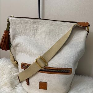 Dooney & Bourke Cream Leather Shoulder Bag with Brown Accents